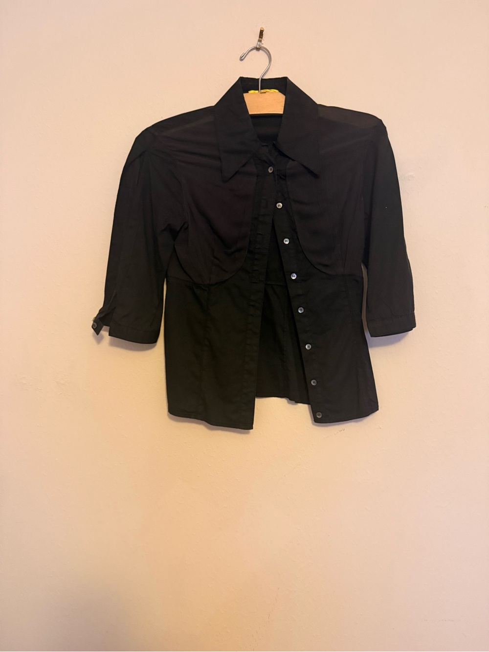 Catherine Malandrino Black Shirt with Bright Orange Trim